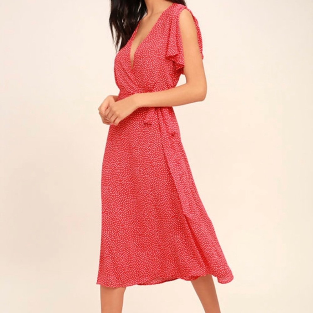 Lulus Red Polka Dot Wrap Dress